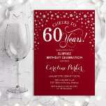 サプライズ60th誕生日パーティー – レッドシルバー 招待状<br><div class="desc">60th Birthday Partyへの招待。エレガントデザインは濃い赤とグリッター銀フェイク。スクリプトフォントとダイヤモンド紙吹雪の機能。応援60年！メッセージもしの詳細なカスタマイズが必要。</div>