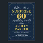 サプライズ60th誕生日パーティー – 海軍金ゴールド 招待状<br><div class="desc">60th Birthday Partyへの招待。ネイビーシンプルブルーとイエローの金ゴールドのデザインの古典的なクラス。機能スクエレガントリプトフォント男性または女性のための驚きの日のお祝い。どんなカスタマイズ年にも入る事ができる！</div>