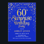 サプライズ60th誕生日パーティー – 王室のブルー&金ゴールド 招待状<br><div class="desc">60th Birthday Partyへの招待。青エレガントと王室のグリッターの金ゴールドのフェイクデザイン。スクリプトスタイリッシュのフォントと紙吹雪の機能。メッセージもしメッセージはカスタム年齢。</div>