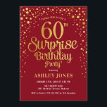 サプライズ60th誕生日パーティー – 赤と金ゴールド 招待状<br><div class="desc">60th Birthday Partyへの招待。暗エレガント赤のデザインとフェイクグリッター金ゴールド。スクリプトスタイリッシュのフォントと紙吹雪の機能。メッセージもしメッセージはカスタム年齢。</div>