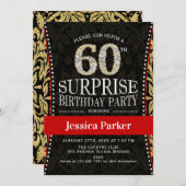 サプライズ60th誕生日パーティー – 金ゴールドブラック赤 招待状 (正面/裏面)
