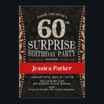 サプライズ60th誕生日パーティー – 金ゴールドブラック赤 招待状<br><div class="desc">サプライズ60th誕生日パーティー招エレガント待デザインでフェイクグリッター金ゴールド、黒と赤。</div>