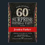 サプライズ60th誕生日パーティー – 金ゴールドブラック赤 招待状<br><div class="desc">サプライズ60th誕生日パーティー招エレガント待デザインでフェイクグリッター金ゴールド、黒と赤。</div>