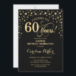 サプライズ60th誕生日パーティー – 金ゴールドブラック 招待状<br><div class="desc">60th Birthday Partyへの招待。黒エレガントデザインとグリッターフェイク金ゴールド。スクリプトフォントとダイヤモンド紙吹雪の機能。応援60年！メッセージもしの詳細なカスタマイズが必要。</div>