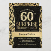 サプライズ60th誕生日パーティー – 金ゴールドブラック 招待状 (正面/裏面)