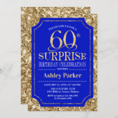 サプライズ60th誕生日パーティー – 金ゴールド王室のブルー 招待状 (正面/裏面)
