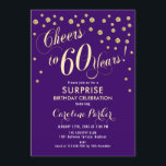 サプライズ60th誕生日パーティー – 金ゴールド紫 招待状<br><div class="desc">サプライズ60thバースデーパーティー招エレガント待デザインとフェイクグリッター金ゴールドと紫。機能スクリプトフォントと紙吹雪。応援60年！メッセージもしメッセージの年齢がカスタム必要だ。</div>