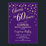 サプライズ60th誕生日パーティー – 金ゴールド紫 招待状<br><div class="desc">サプライズ60thバースデーパーティー招エレガント待デザインとフェイクグリッター金ゴールドと紫。機能スクリプトフォントと紙吹雪。応援60年！メッセージもしメッセージの年齢がカスタム必要だ。</div>