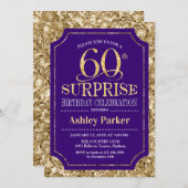 サプライズ60th誕生日パーティー – 金ゴールド紫 招待状 (正面/裏面)
