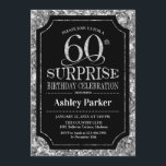 サプライズ60th誕生日パーティー – Silver Black 招待状<br><div class="desc">サプライズ60th誕生祝い招待状。黒エレガントとグリッター銀のパタフェイクーンの上品なデザイン。機能スクエレガントリプトフォントメッセージもしの詳細なカスタマイズが必要。</div>