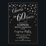 サプライズ60th誕生日パーティー – Silver Black 招待状<br><div class="desc">サプライズ60thバースデーパーティー招エレガント待デザインとフェイクグリッターシルバーとブラック。機能スクリプトフォントと紙吹雪。応援60年！メッセージもしメッセージの年齢がカスタム必要だ。</div>
