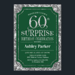 サプライズ60th誕生日パーティー – Silver Green 招待状<br><div class="desc">サプライズ60th誕生祝い招待状。暗エレガントい森の緑とグリッター銀のパタフェイクーンの上品なデザイン。機能スクエレガントリプトフォントメッセージもしの詳細なカスタマイズが必要。</div>