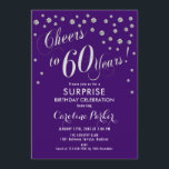 サプライズ60th誕生日パーティー – Silver Purple 招待状<br><div class="desc">サプライズ60thバースデーパーティー招エレガント待デザインとフェイクグリッター銀と紫。機能スクリプトフォントと紙吹雪。応援60年！メッセージもしメッセージの年齢がカスタム必要だ。</div>