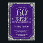 サプライズ60th誕生日パーティー – Silver Purple 招待状<br><div class="desc">サプライズ素朴60th誕生祝い招待状。紫エレガントとフェイクグリッター銀のパタ王室のーンの上品なデザイン。機能スクエレガントリプトフォントメッセージもしの詳細なカスタマイズが必要。</div>
