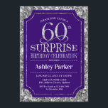 サプライズ60th誕生日パーティー – Silver Purple 招待状<br><div class="desc">サプライズ素朴60th誕生祝い招待状。紫エレガントとフェイクグリッター銀のパタ王室のーンの上品なデザイン。機能スクエレガントリプトフォントメッセージもしの詳細なカスタマイズが必要。</div>