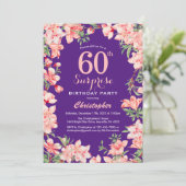 サプライズ60th誕生日ピンクフローラフラワーズパープル 招待状 (スタンド正面)