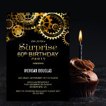 サプライズ60th誕生日ブラック金ゴールドスチームパンク 招待状<br><div class="desc">この黒と金ゴールドのスチームパンクの時計のギアの招待であなたの驚きの60番目の誕生祝いを整理し、あなたの友人を招待状する。</div>