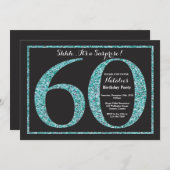 サプライズ60th誕生日招待状ティール(緑がかった色)グリッター 招待状 (正面/裏面)