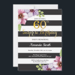 サプライズ60th誕生日招待状女性フローラ 招待状<br><div class="desc">驚きの60位の誕生日招待状が女性に。黒と金ゴールドの誕生会招待状。金ゴールドグリッター。紫の水彩フローラの花。白黒のストライプ。印刷可能なデジタル。さらにカスタマイズするには、「クリック カスタマイズ   」ボタンをクリックし、デザインツールを使用してこのテンプレートを変更してください。</div>