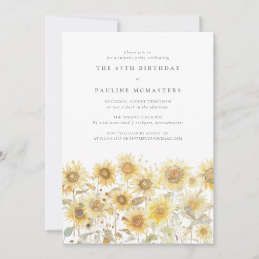 サプライズ65thバースデーパーティーぼほ夏ひまわり 招待状 (正面)