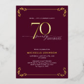 サプライズ70と素晴らしいブルゴーニュ&金ゴールド誕生日 箔招待状 (正面)