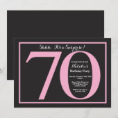 サプライズ70歳の誕生日 ピンクとブラックの黒板 招待状 (正面/裏面)
