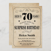 サプライズ70歳の誕生日　ラスティック ヴィンテージ レトロ 招待状 (正面/裏面)