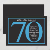 サプライズ70歳の誕生日 青と黒のブラックボード 招待状 (正面/裏面)