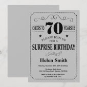 サプライズ70歳の誕生日 黒とシルバーグレー 招待状 (正面/裏面)