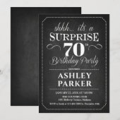 サプライズ70歳の誕生日 - 黒板 黒 白 招待状 (正面/裏面)