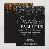 サプライズ70歳の誕生日 70歳でも素敵 シルバー 招待状 (正面/裏面)