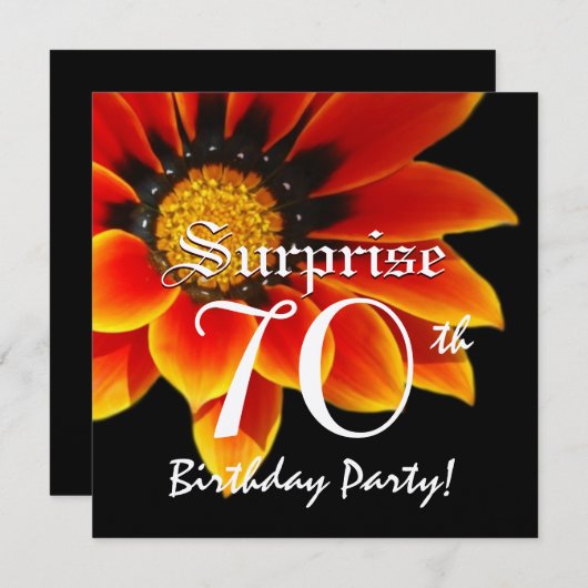 サプライズ70歳誕生パーティーオレンジフラワーW062 招待状 (正面/裏面)
