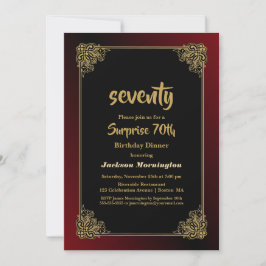 サプライズ70歳誕生日ディナー ブラック レッド ゴールド 招待状