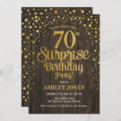 サプライズ70歳誕生日パーティー - ウッド＆ゴールド 招待状 (正面/裏面)