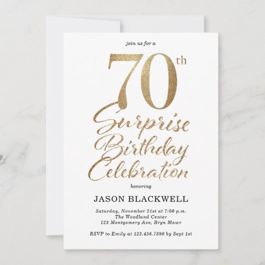 サプライズ70歳誕生日パーティー ゴールド 招待状 (正面)