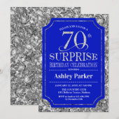 サプライズ70歳誕生日パーティー - シルバー ロイヤルブルー 招待状 (正面/裏面)