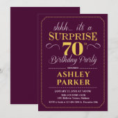 サプライズ70歳誕生日パーティー - バーガンディ ゴールド 招待状 (正面/裏面)