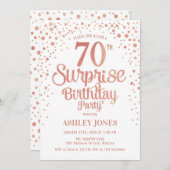 サプライズ70歳誕生日パーティー - ローズゴールド&ホワイト 招待状 (正面/裏面)