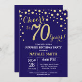 サプライズ70歳誕生日 ネイビーブルーとゴールド ダイヤモンド 招待状 (正面/裏面)