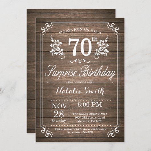 サプライズ70素朴番目の誕生日招待状フローラ 招待状 (正面/裏面)
