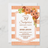 サプライズ70誕生日アプリコットストライプのフローラ 招待状 (正面)