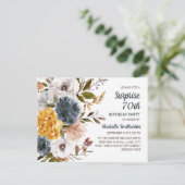 サプライズ70誕生日イエローネイビーブルーフローラ ポストカード (スタンド正面)