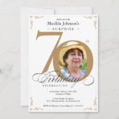 サプライズ70誕生日エレガント金ゴールド白写真 招待状 (正面)