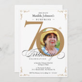 サプライズ70誕生日エレガント金ゴールド白写真 招待状 (正面/裏面)