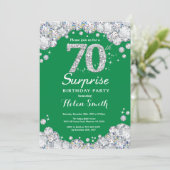サプライズ70誕生日グリーン&シルバーダイヤモンド 招待状 (スタンド正面)