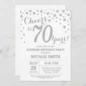 サプライズ70誕生日シルバーグリッターダイヤモンド 招待状 (正面/裏面)