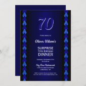サプライズ70誕生日ディナーブラック&ブルーパーティー 招待状 (正面/裏面)