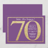 サプライズ70誕生日パープルと金ゴールドグリッター 招待状 (正面/裏面)