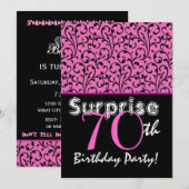 サプライズ70誕生日ピンクスワールリネン紙 招待状 (正面/裏面)