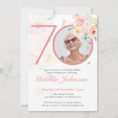 サプライズ70誕生日ピンクフローラカスタム写真 招待状 (正面)